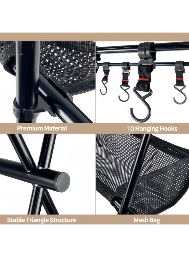 Cookware Hanging Rack, Collapsible Multifunctional Camping Stand, Outdoor Tools Hanging Organizer with Hooks, Multifunctional Tableware Tripod, Storage Shelf with Drying Net - Image 4